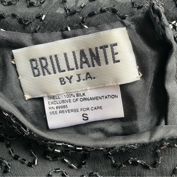 BRILLIANTE BY J.A. Vintage Black Beads Embroidered Silk Maxi Evening Gown Size S - Picture 10 of 15